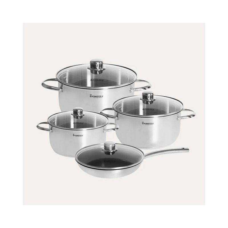 FINEZZA - Juego de ollas de acero de 8 pzs. (FZ-976AE-IN)