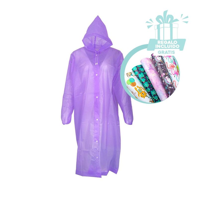 RYBIU IMPORT - Gabardina Impermeable de Tono Morado Y+Papel de Regalo