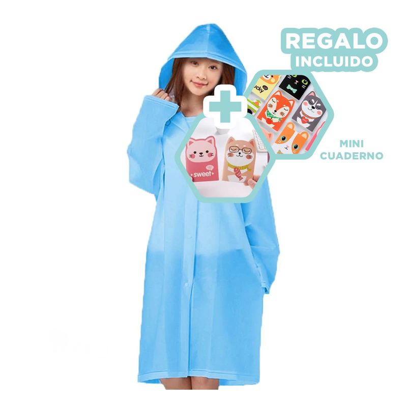 RYBIU IMPORT - Gabardina con Capucha de Lluvia Azul Y+Regalo Agendita