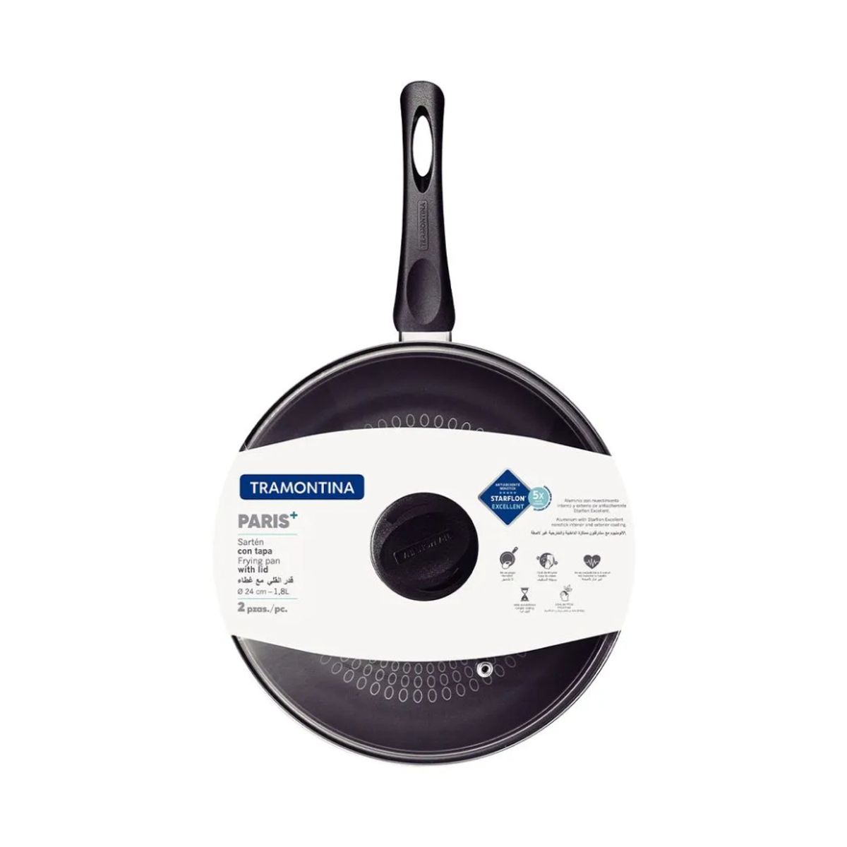 TRAMONTINA - Sartén Antiadh Negro Recta CTapa Paris 24