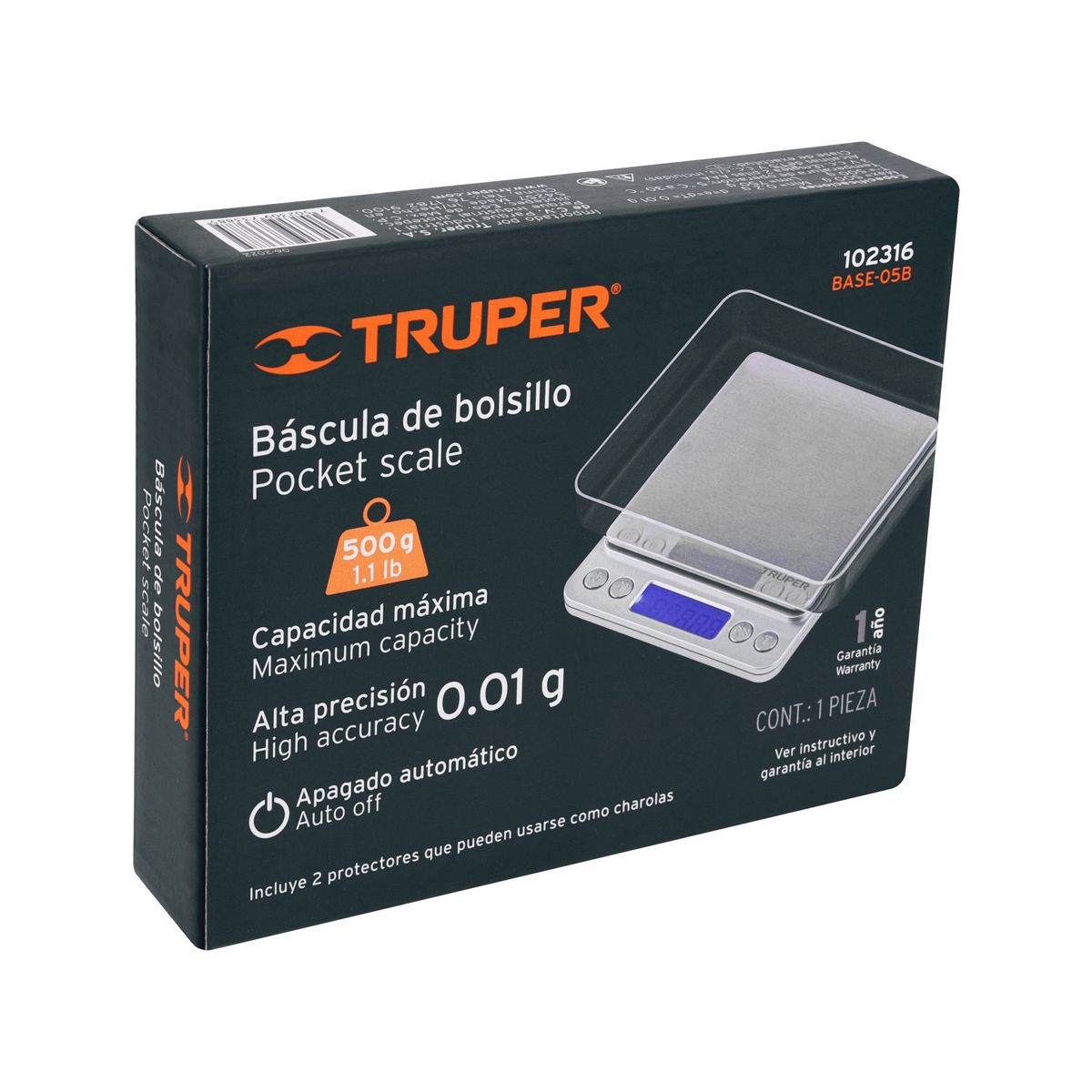 TRUPER - Báscula electrónica de precisión, de bolsillo, 500 g, Truper