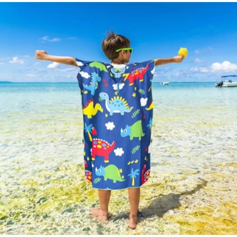GENERICO - Toalla de Baño Tipo Capa con Capucha dino para Niños Verano