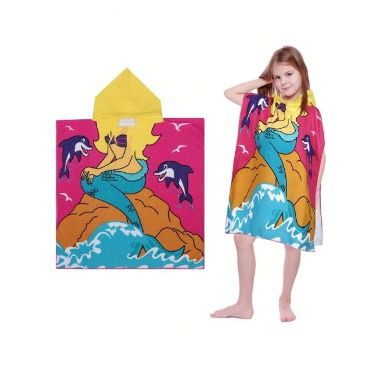 GENERICO - Toalla de Baño Tipo Capa con Capucha sirena para Niñas Verano