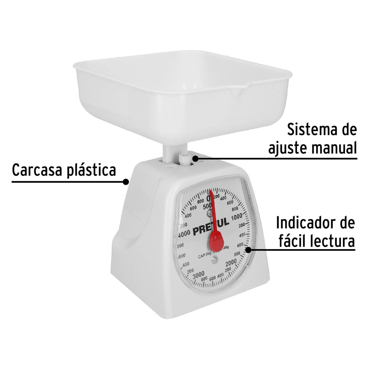 PRETUL - Báscula mecánica para cocina 5 Kg, Pretul
