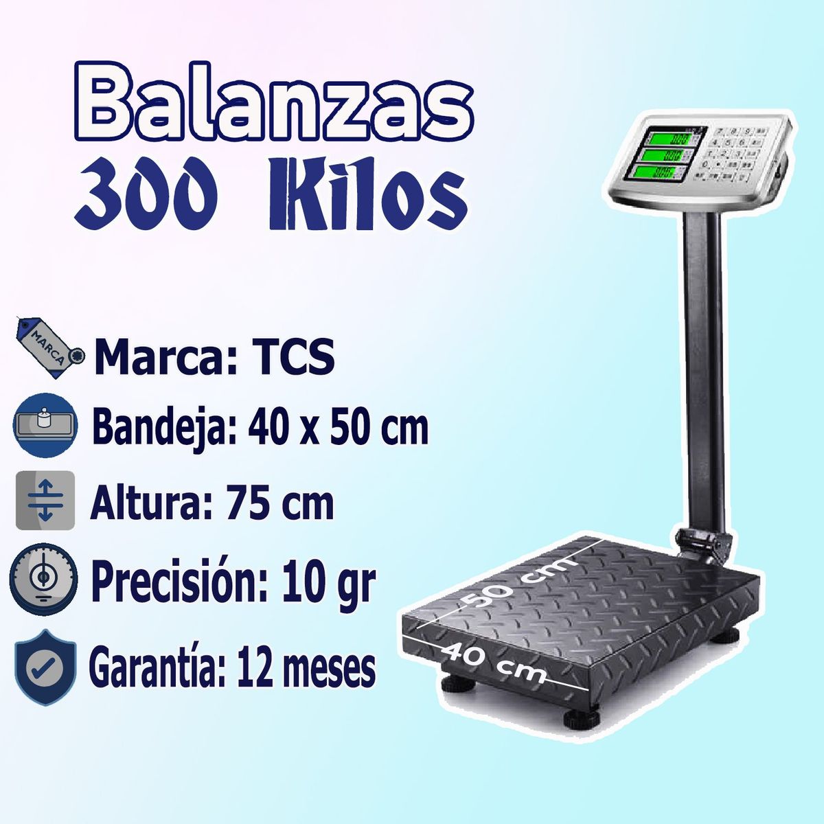 GENERICO - Balanza 300 Kg con Plataforma TCS-300KG Teclado de Acero Inoxidable