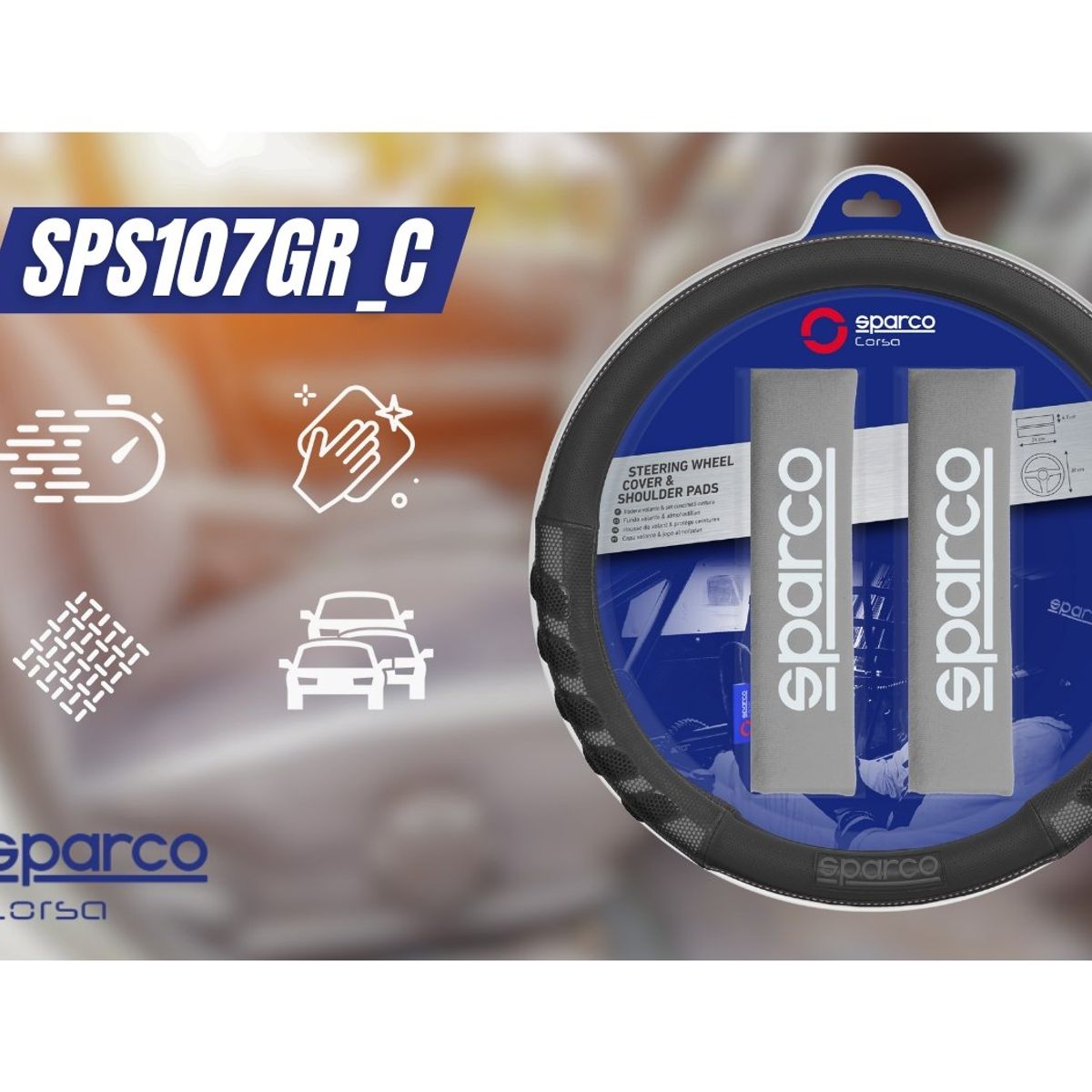 SPARCO - Set Cubre Volante NegroGris + Cubre Cinturon Sparco SPC107GR