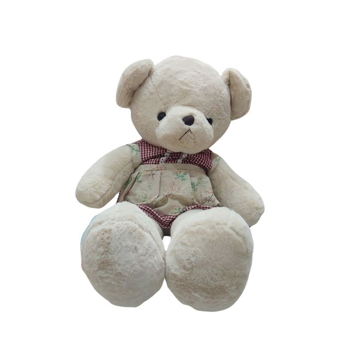 GENERICO - Peluche Oso Tierno Gris Con Vestido a Cuadros