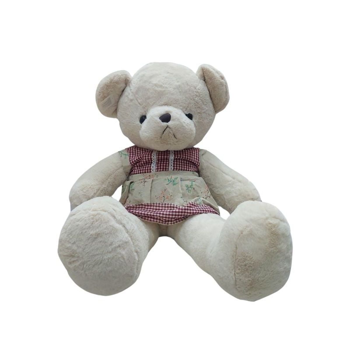 GENERICO - Peluche Oso Tierno Gris Con Vestido a Cuadros