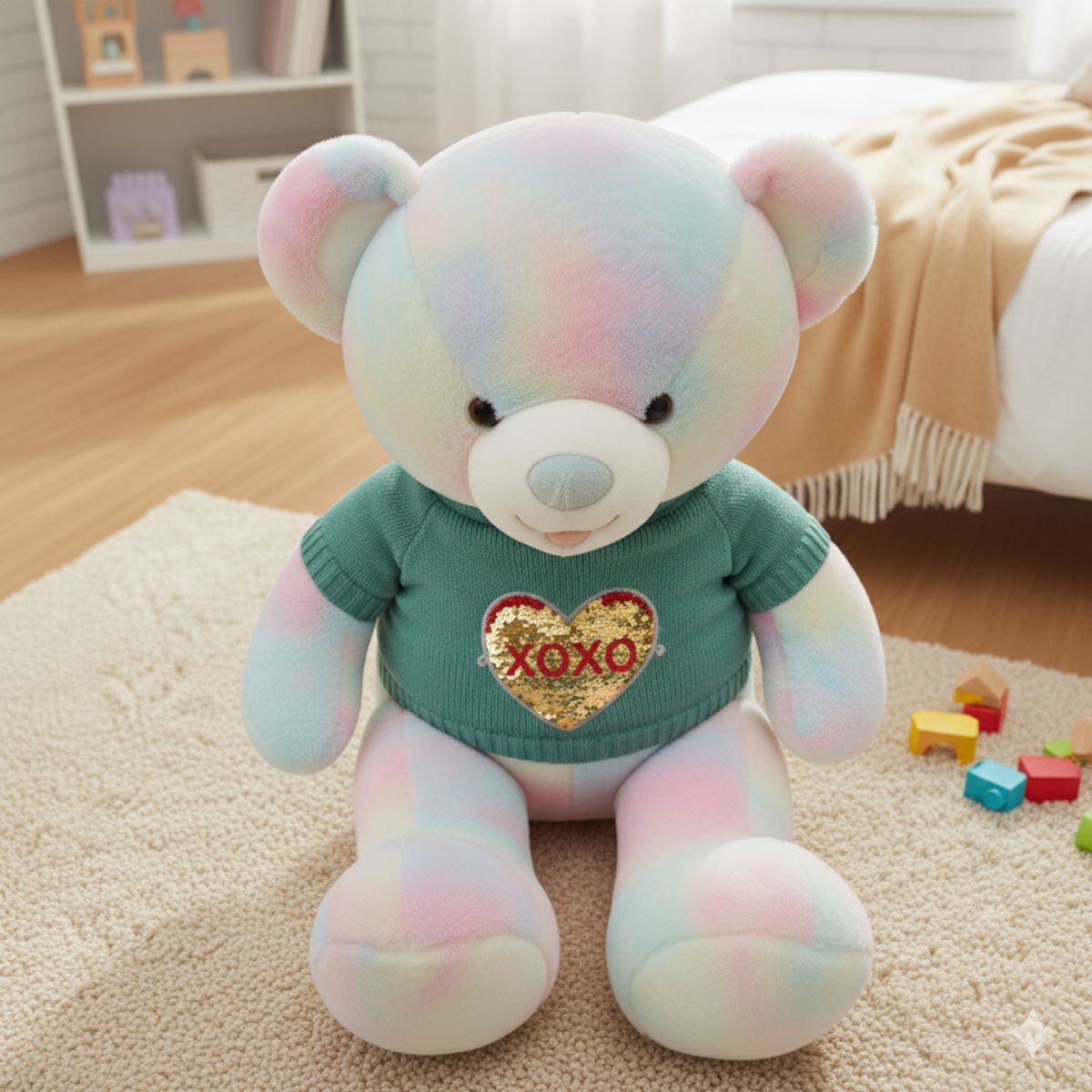 GENERICO - Peluche Multicolor Oso Tierno Con Chompa Verde