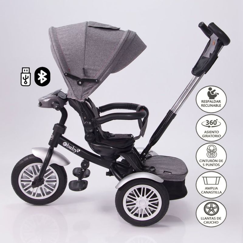 EBABY - Triciclo Guiador Ebaby "ZOE" USB 360 Gris