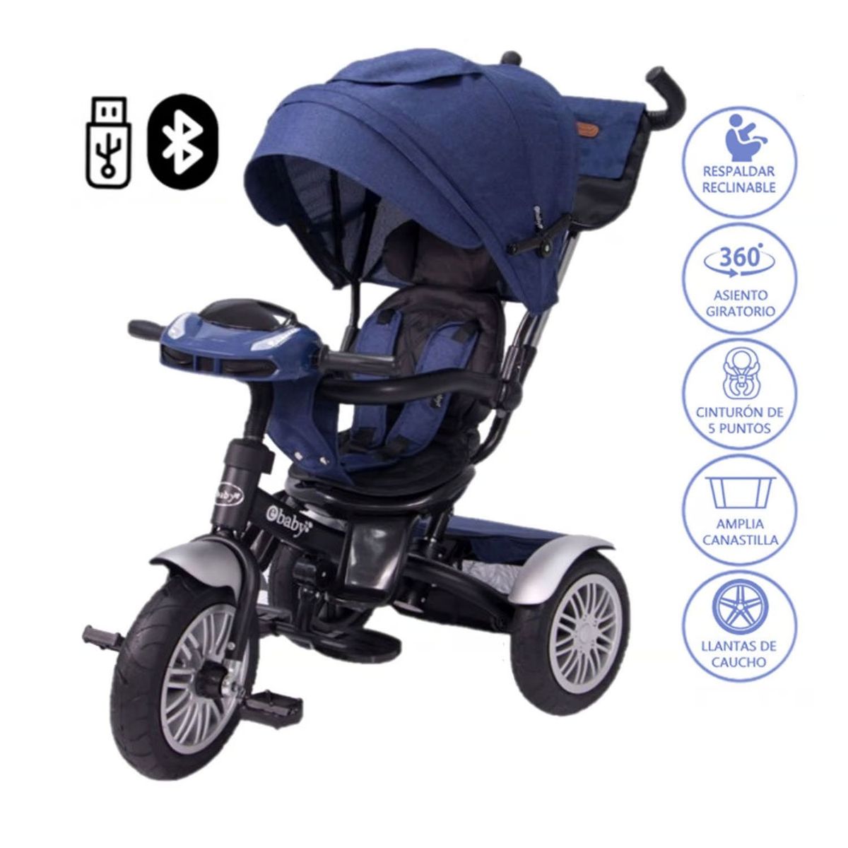 EBABY - Triciclo Guiador Ebaby "ZOE" USB 360 Azul