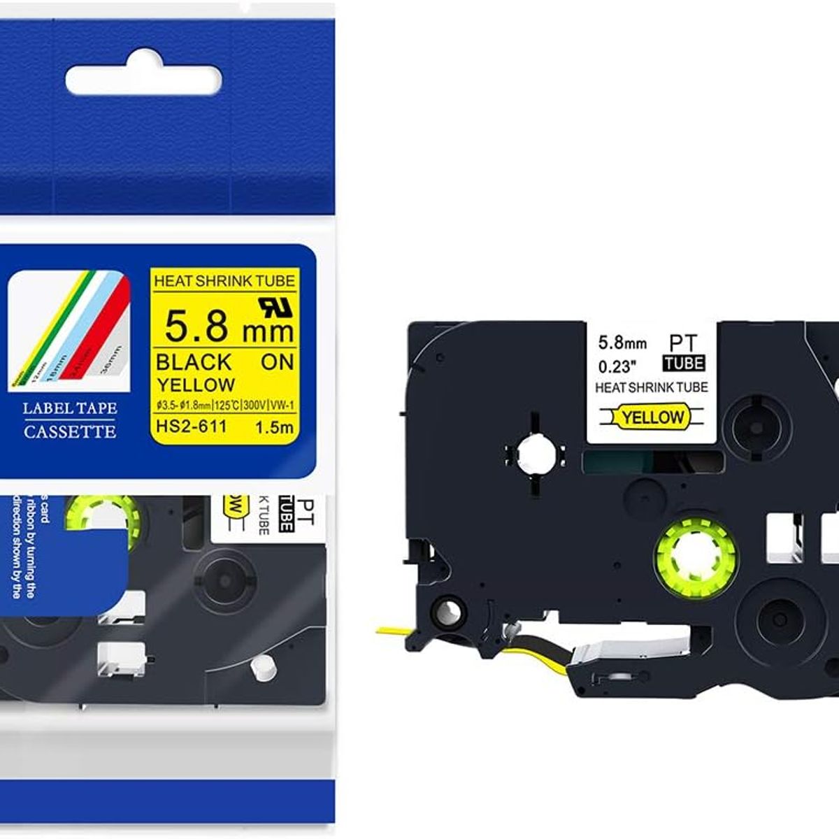 GENERICO - CINTA BROTHER COMPATIBLE HSe-611 5-8MM LETRA NEGRO SOBRE AMARILLO