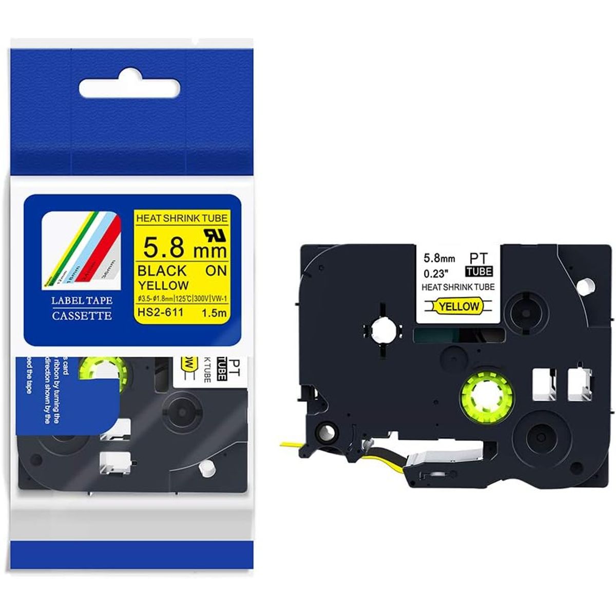 GENERICO - CINTA BROTHER COMPATIBLE HSe-611 5-8MM LETRA NEGRO SOBRE AMARILLO