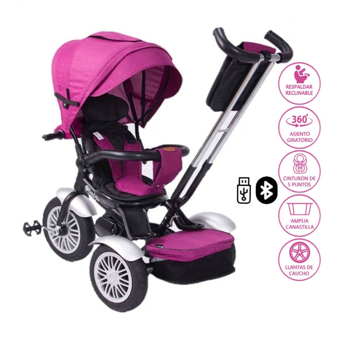 EBABY - Triciclo Guiador Ebaby "ZOE" USB 360 Pink