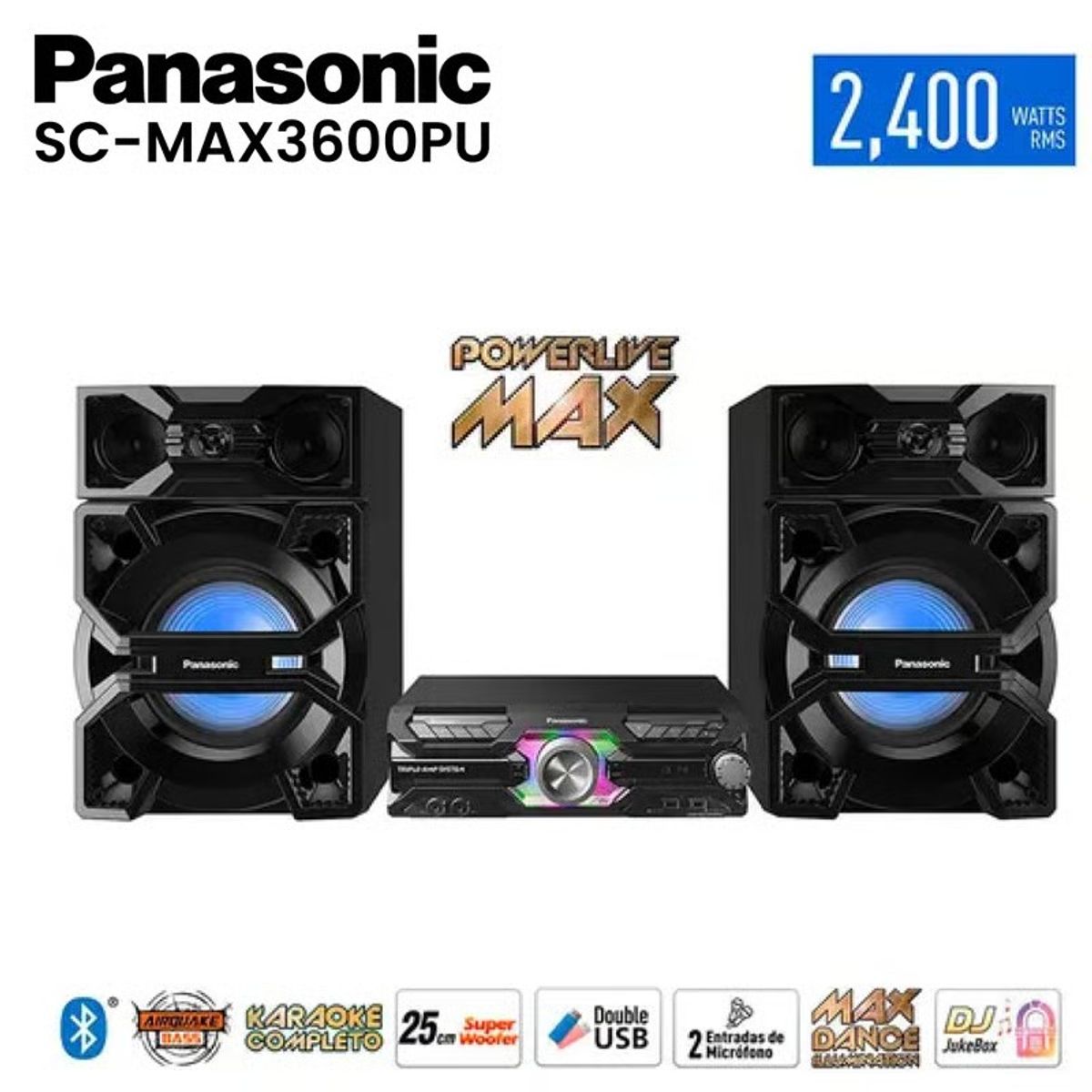 PANASONIC - Minicomponente Panasonic SC-MAX3600PU 2400 Watts Bluetooth DJ - Negro