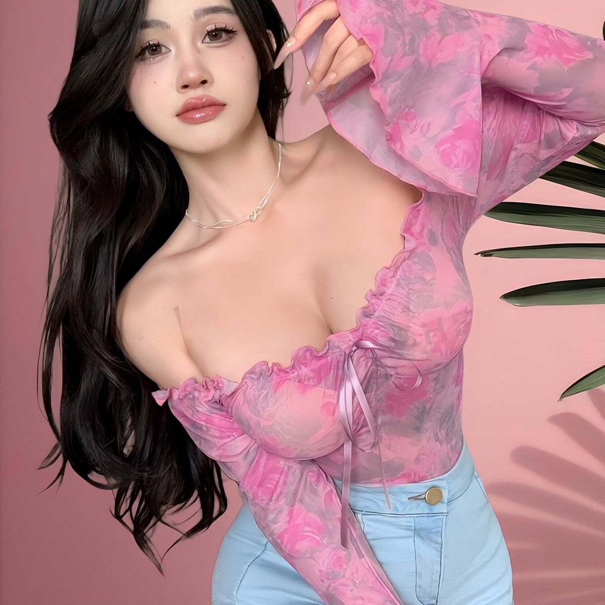 GENERICO - TOP LOLITAS  FLORES ROSADAS DE GASA