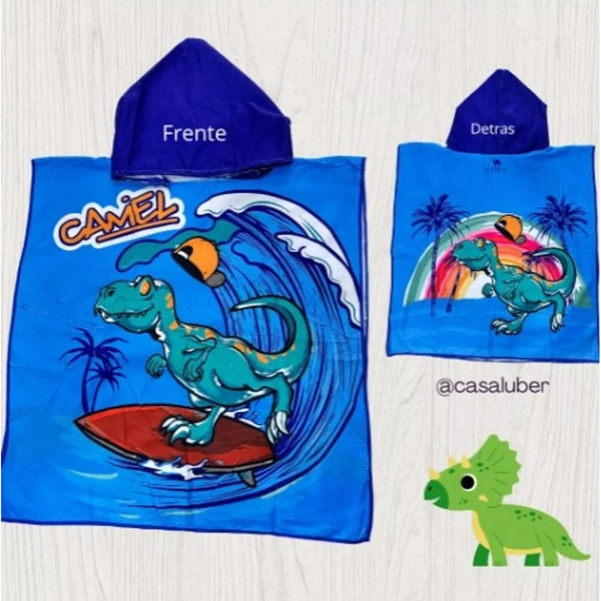 GENERICO - Salida de Baño Tipo Capa con Capucha Dino para Niños Verano