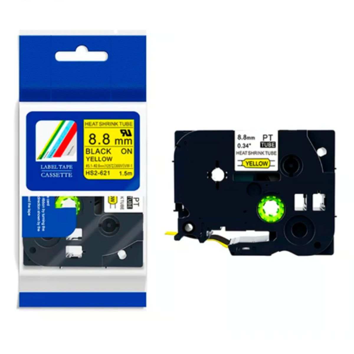 GENERICO - CINTA BROTHER COMPATIBLE HSe-621 8-8MM LETRA NEGRO SOBRE AMARILLO