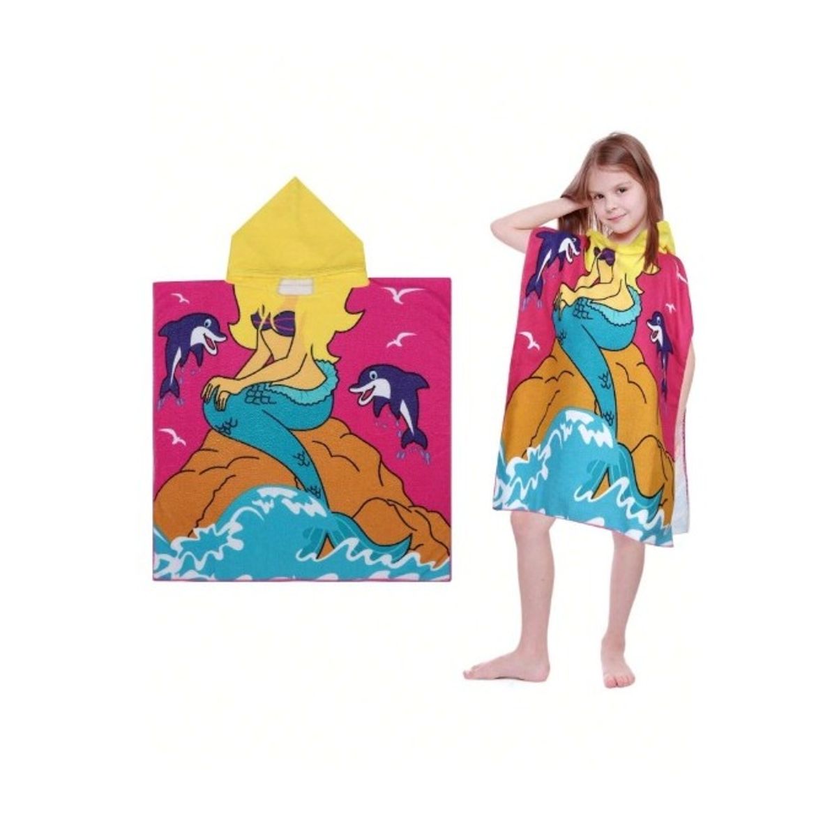 GENERICO - Salida de Baño Tipo Capa con Capucha Sirena para Niños Verano
