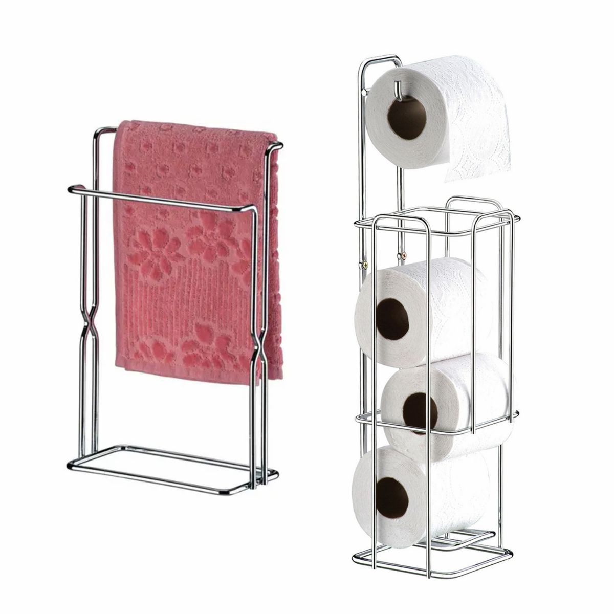 FUTURE - Set porta papel higiénico cuadrado piso y toallero doble Superiore plata