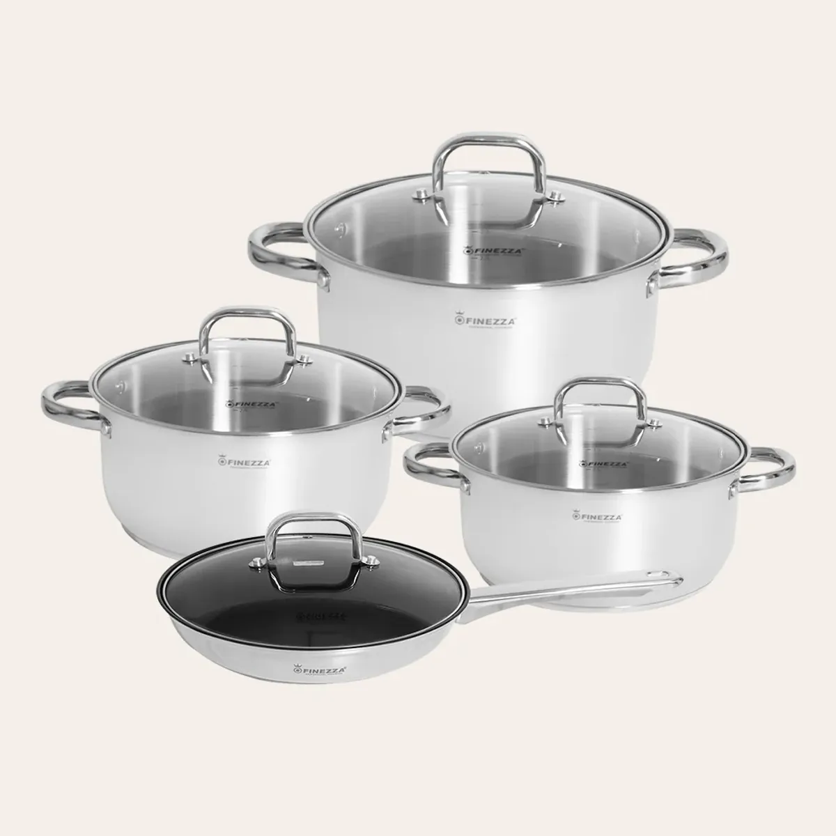 FINEZZA - Juego de ollas de acero inoxidable 8 piezas Alta calidad FZ-972AE-IN