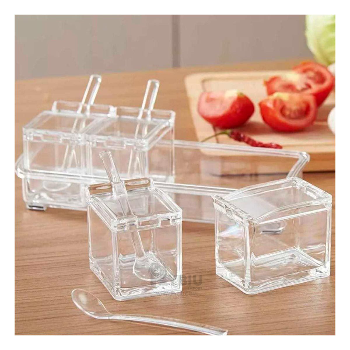 GENERICO - Condimenteros Desmontables con Cucharita Set de 4