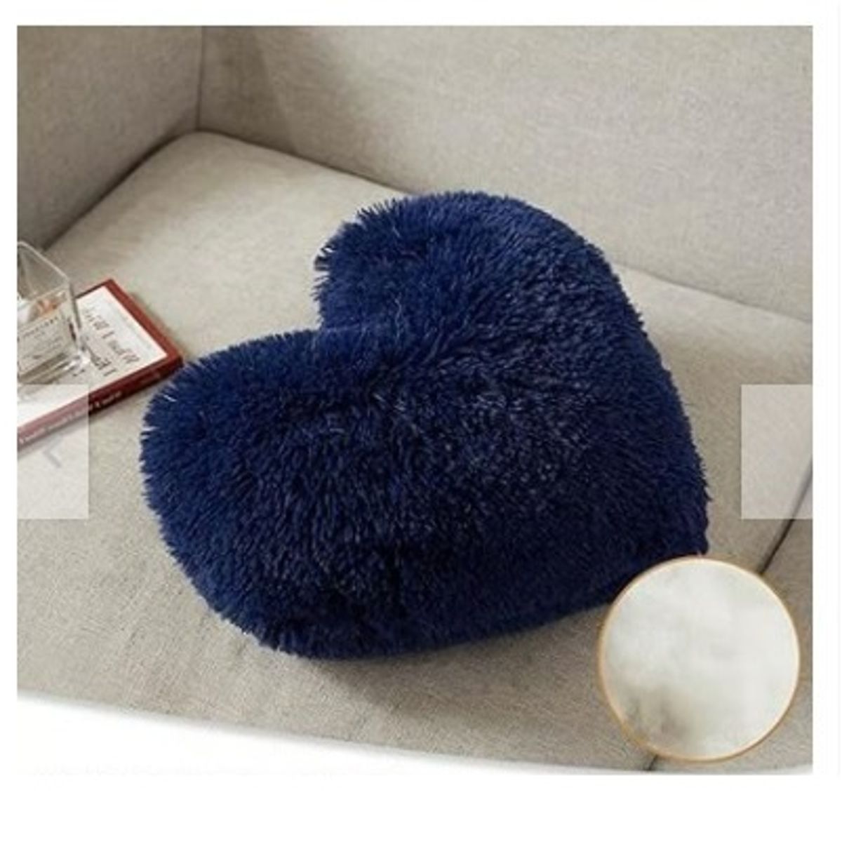 GENERICO - COJIN CORAZON PELO LARGO 35X35 azul