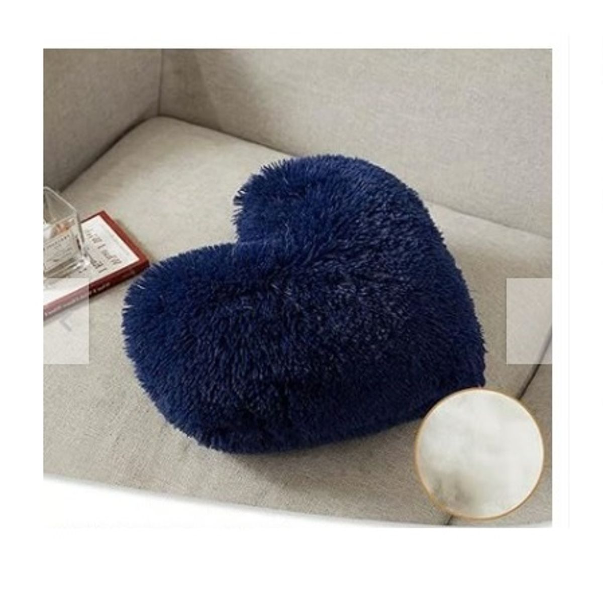 GENERICO - COJIN CORAZON PELO LARGO 35X35 azul