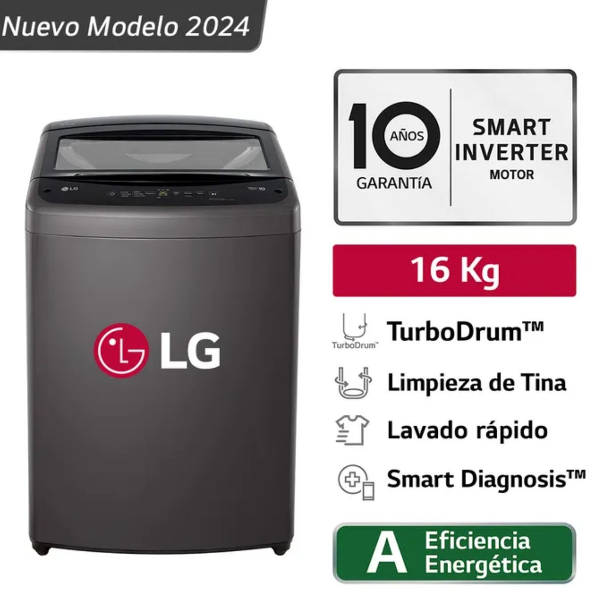 LG - Lavadora LG TurboDrum 16KG WT16BVTB Negro