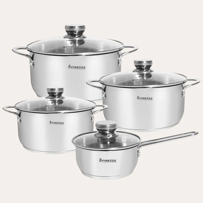 FINEZZA - Juego de Ollas de Acero Inoxidable - 8 Piezas FZ-980AE