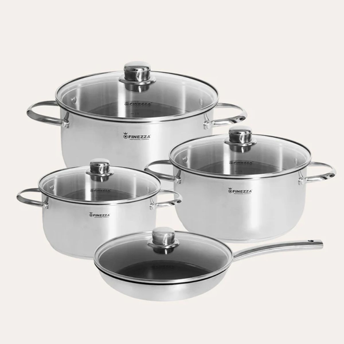 FINEZZA - Juego de ollas de acero inoxidable 8 piezas FZ-976AE