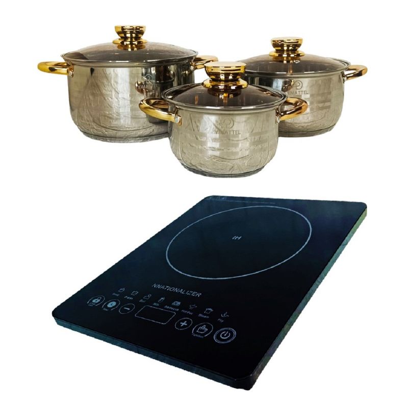 NATIONALIZER - Cocina de Inducción más Ollas 6 Piezas Acero Inox