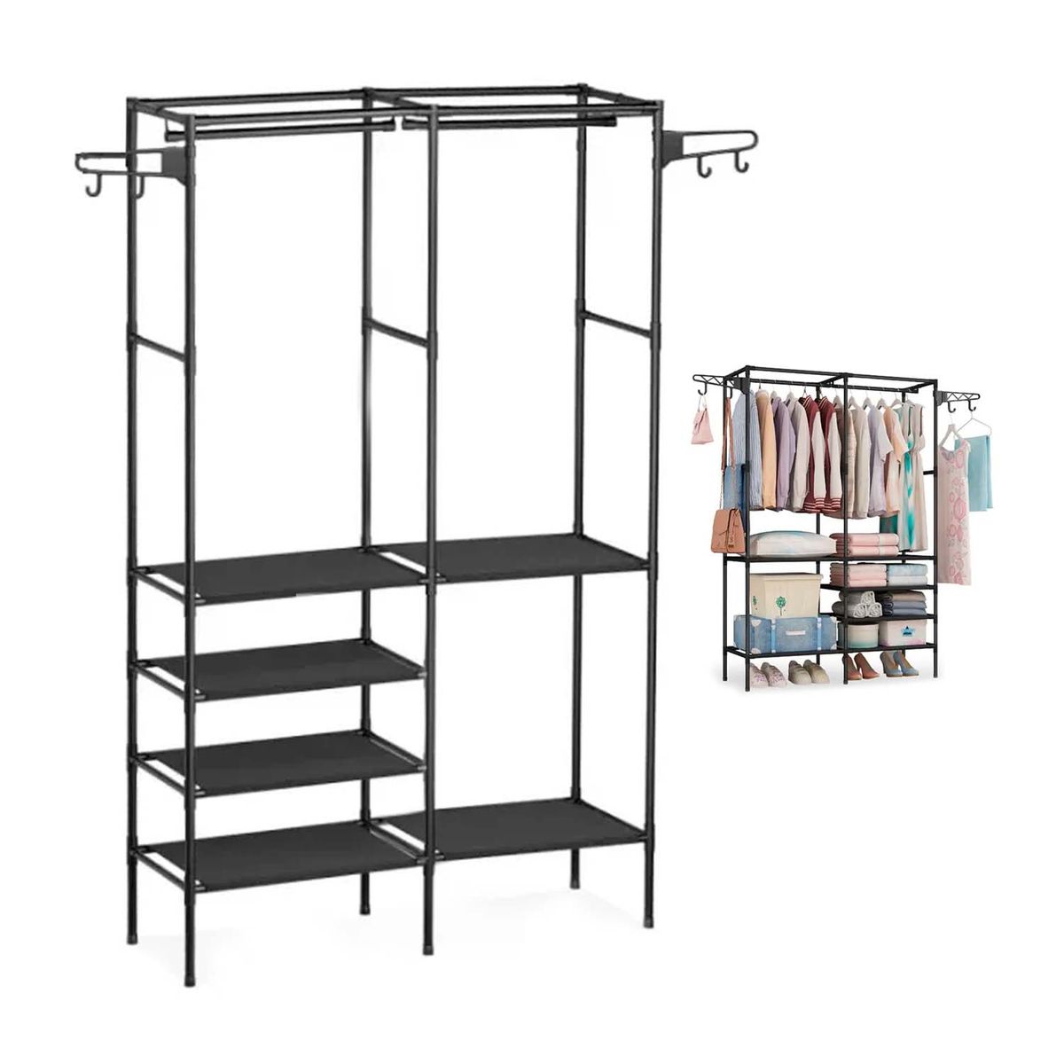 GENERICO - ORGANIZADOR DE ROPA NEGRO TIPO PERCHERO Y ZAPATERA ARMARIO