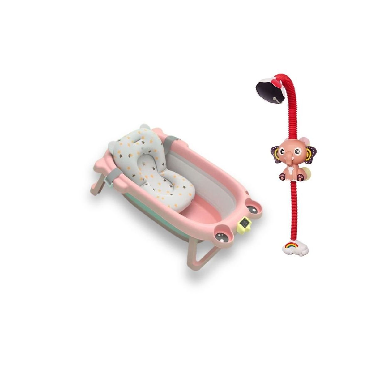 GENERICO - Bañera Rana Plegable Rosado + Ducha Para Bebe