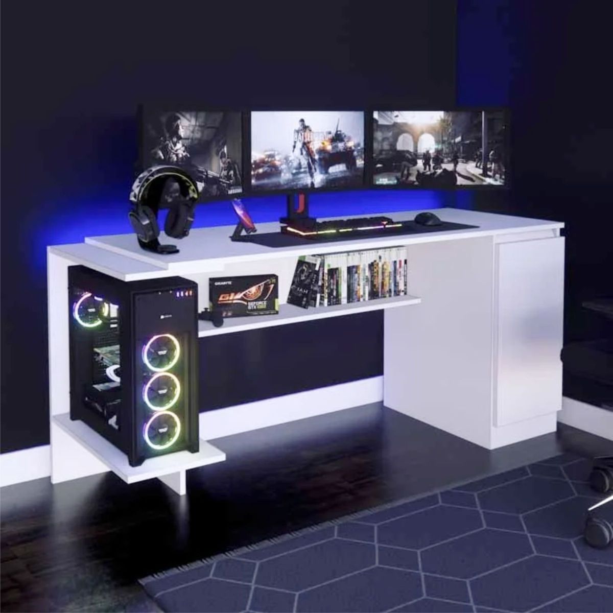 PELIKANO - Escritorio gamer 140 cm blanco Innovaciones Lumik