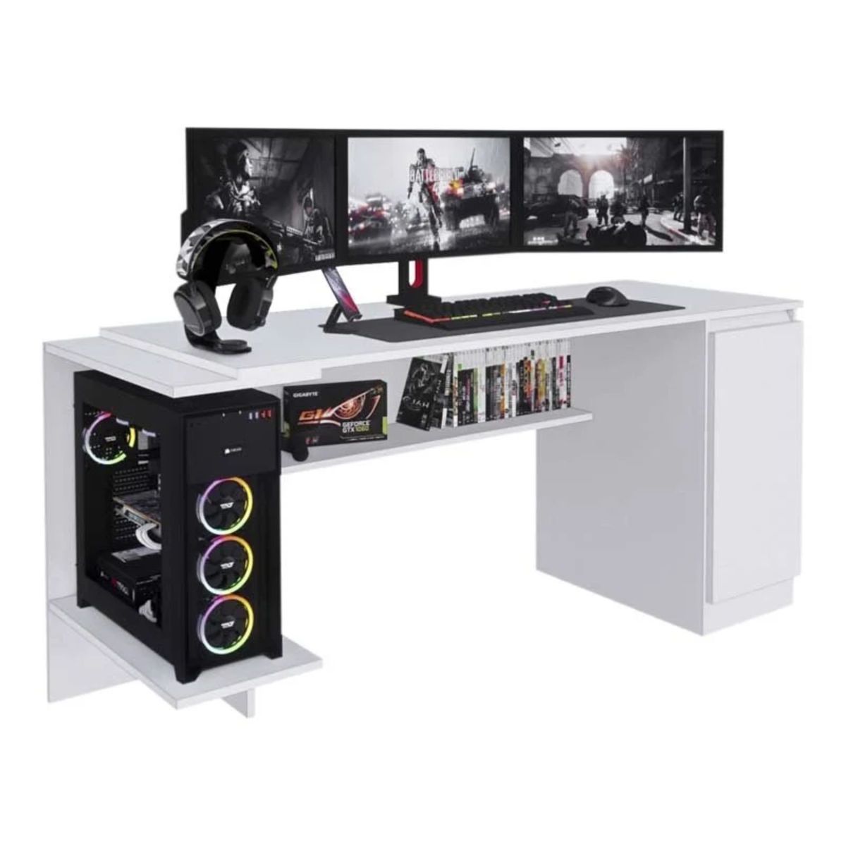 PELIKANO - Escritorio gamer 140 cm blanco Innovaciones Lumik