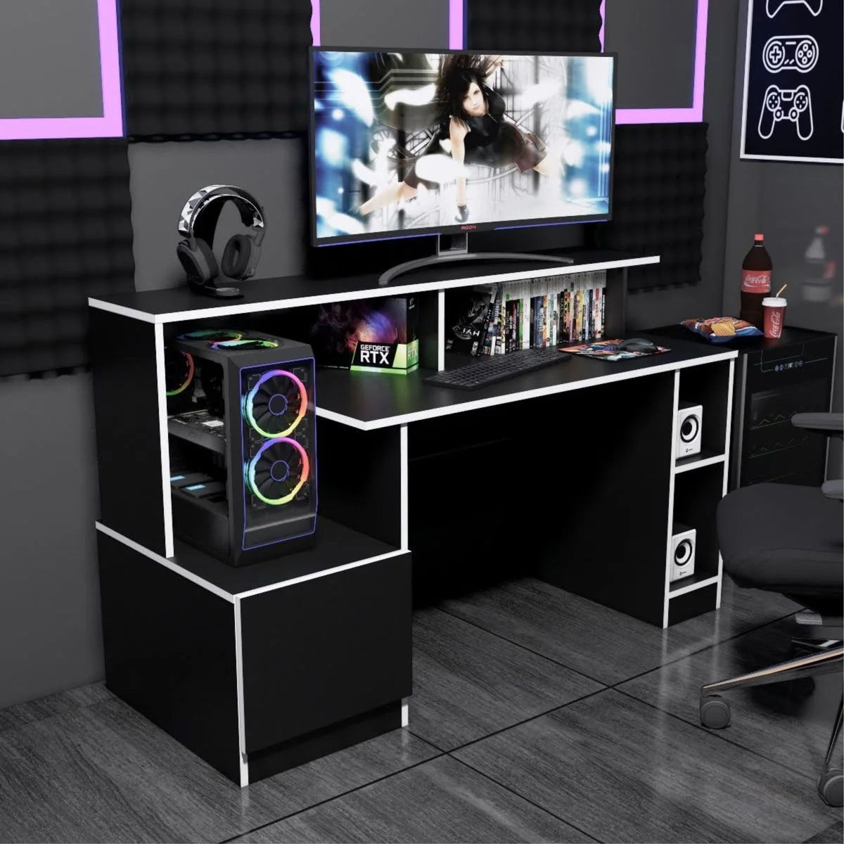 PELIKANO - Escritorio gamer 150 cm negro/blanco Innovaciones Lumik