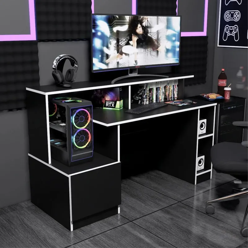 PELIKANO - Escritorio gamer 150 cm negro/blanco Innovaciones Lumik