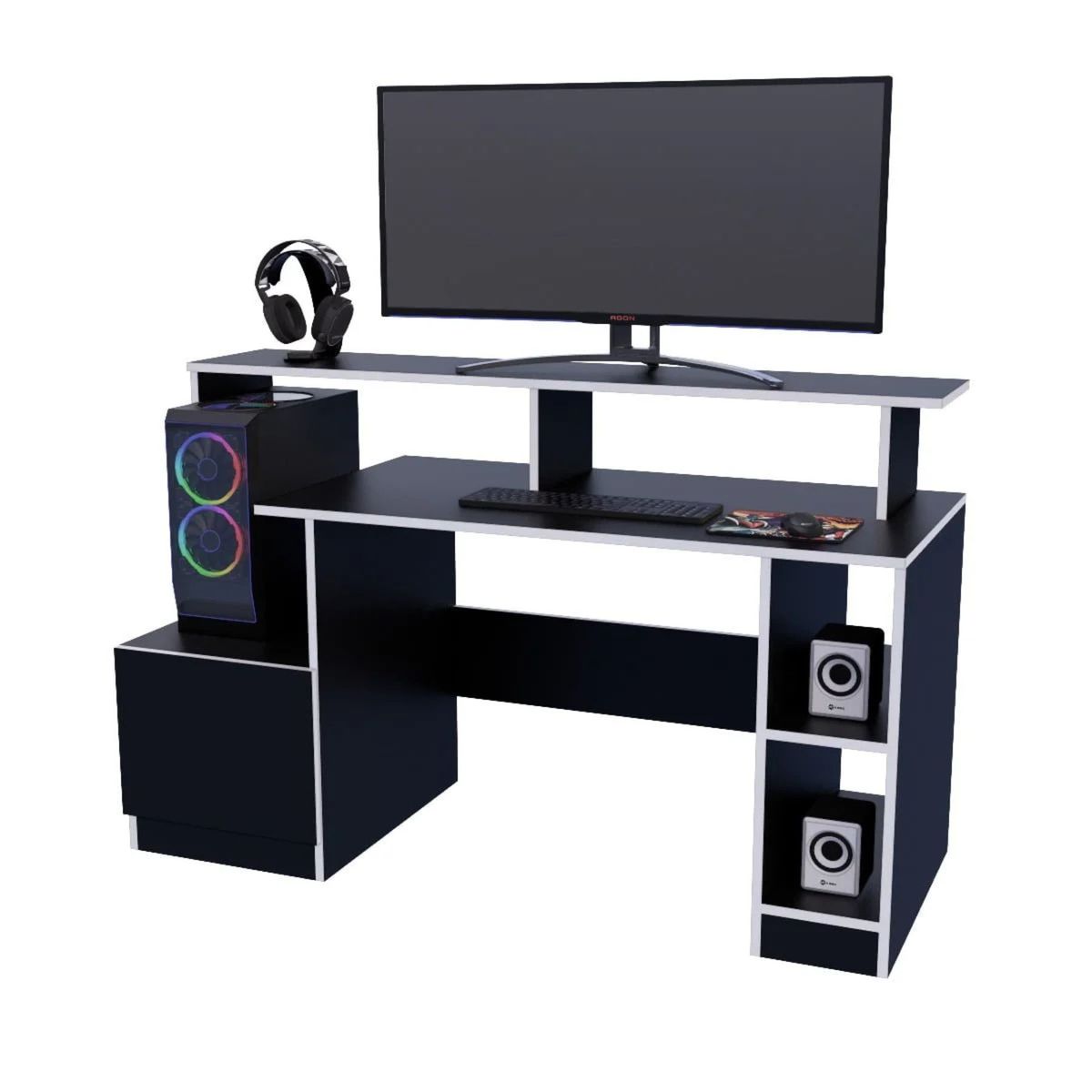 PELIKANO - Escritorio gamer 150 cm negro/blanco Innovaciones Lumik