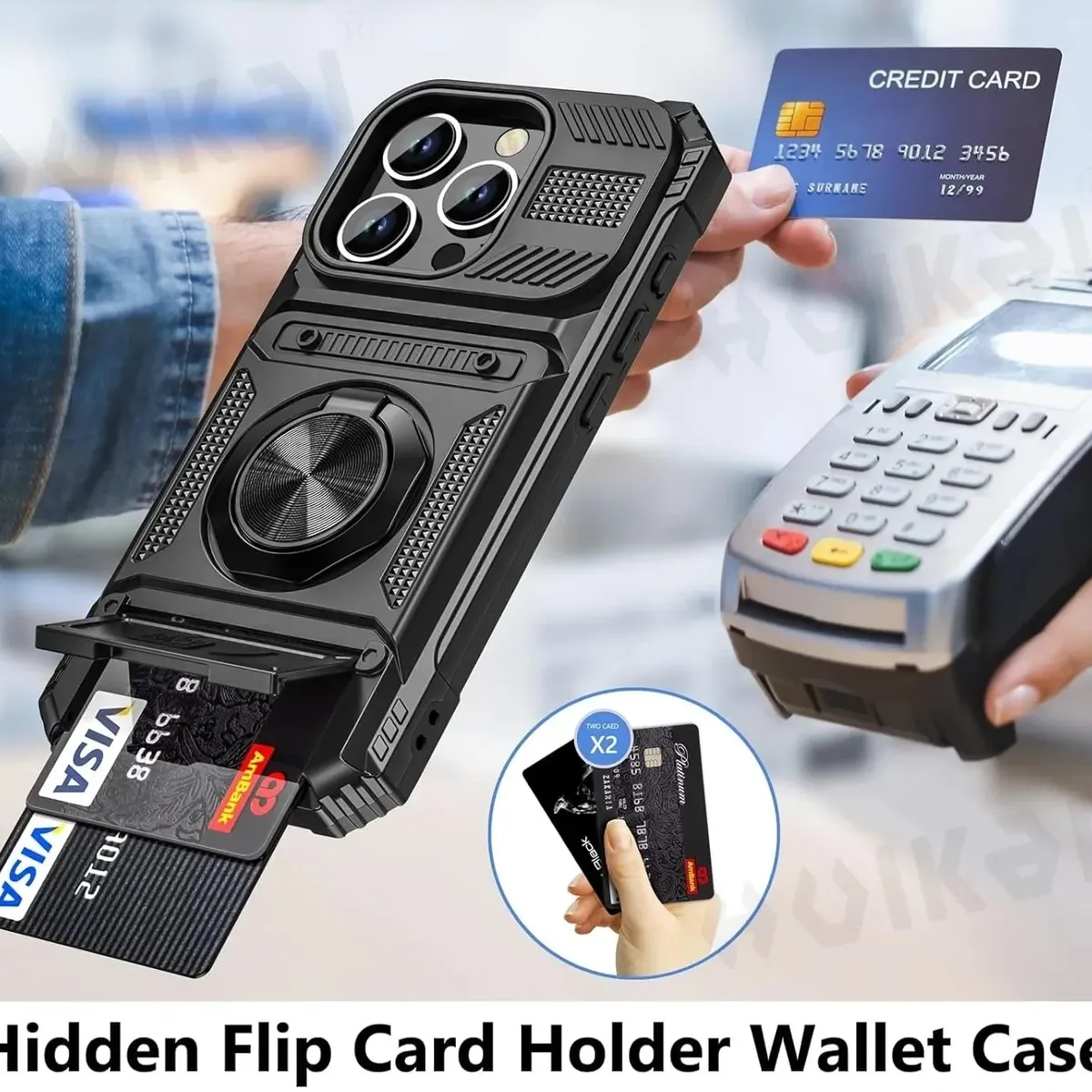 OEM - Carcasa Para iPhone 16 Pro Max Tarjetero Anillo Magnético Holder