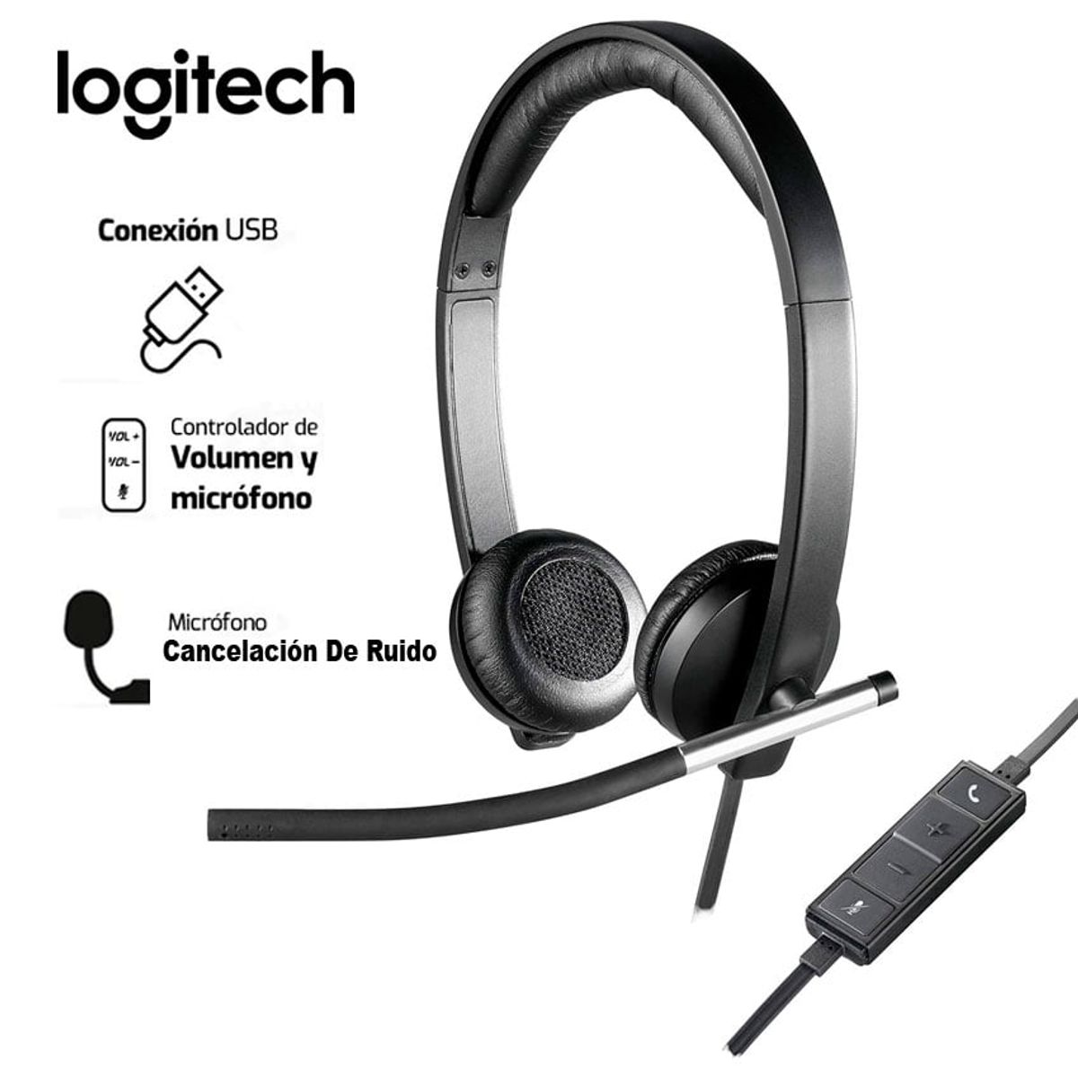 LOGITECH - Auriculares Logitech H650e USB Estéreo Sonido de Alta Calidad