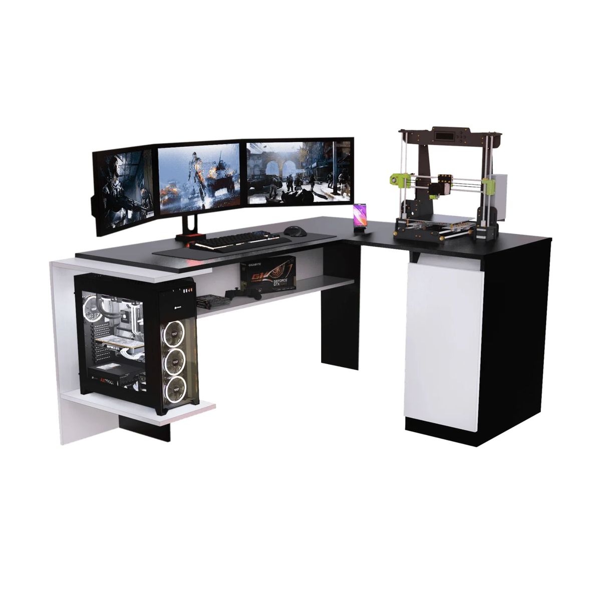 PELIKANO - Escritorio gamer  L 140/106 cm blanco/negro Innovaciones Lumik