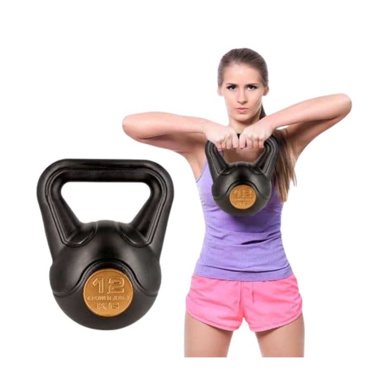 GENERICO - Pesa Rusa o Kettlebell Deporte -12 kg pvc Color Negro