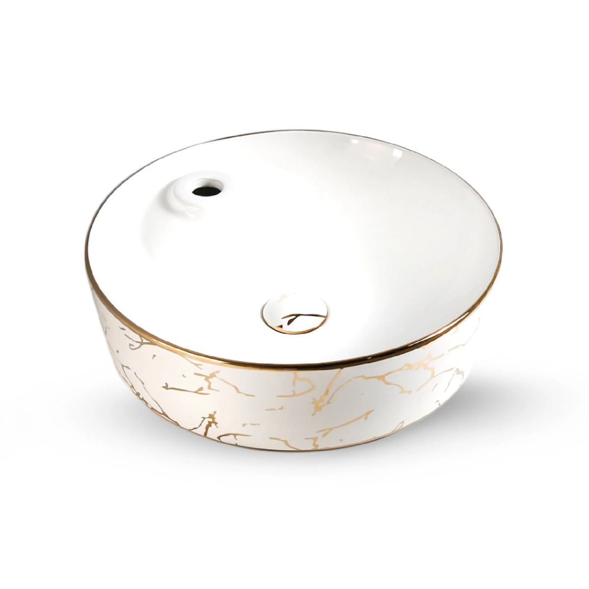 FRATELLI - Bowl de Loza Mod Circular Blanco con Dorado 43x43x13cm
