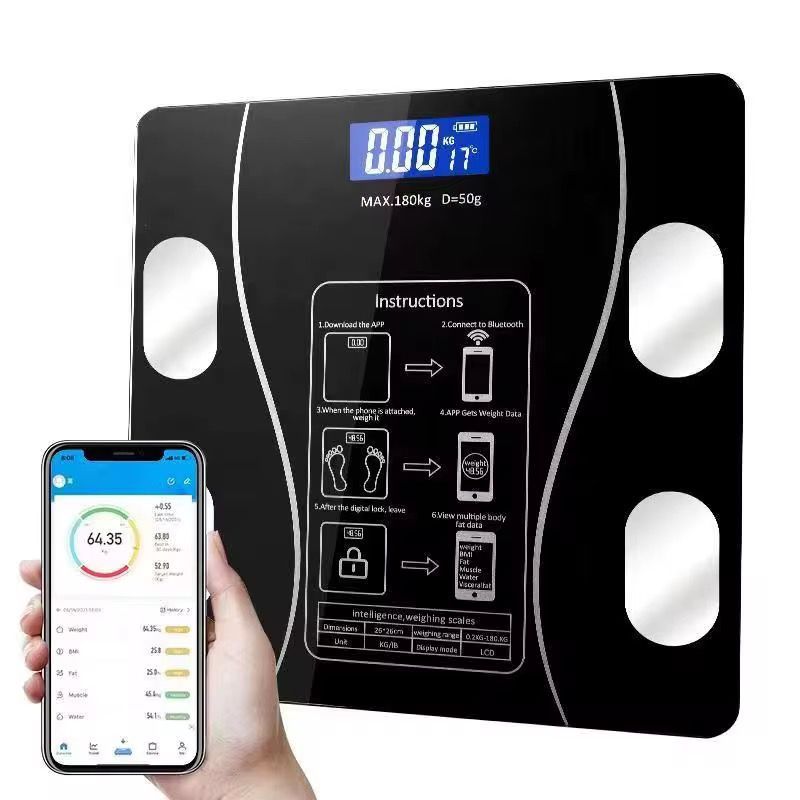 OEM - BALANZA DIGITAL BLUETOOTH CAPACIDAD 180 KG – A PILAS - NEGRO