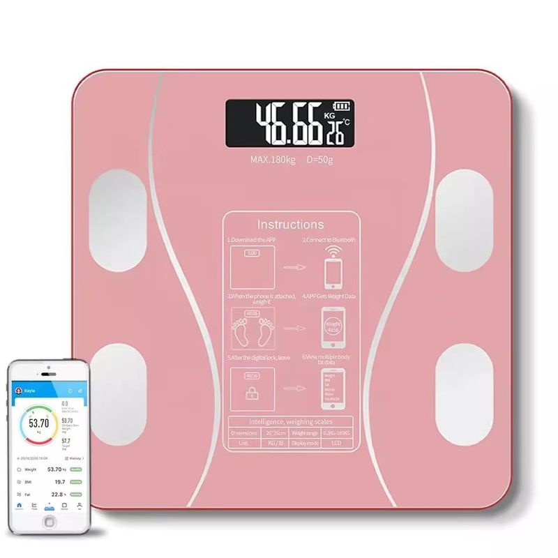 OEM - BALANZA DIGITAL BLUETOOTH CAPACIDAD 180 KG – A PILAS - ROSADO