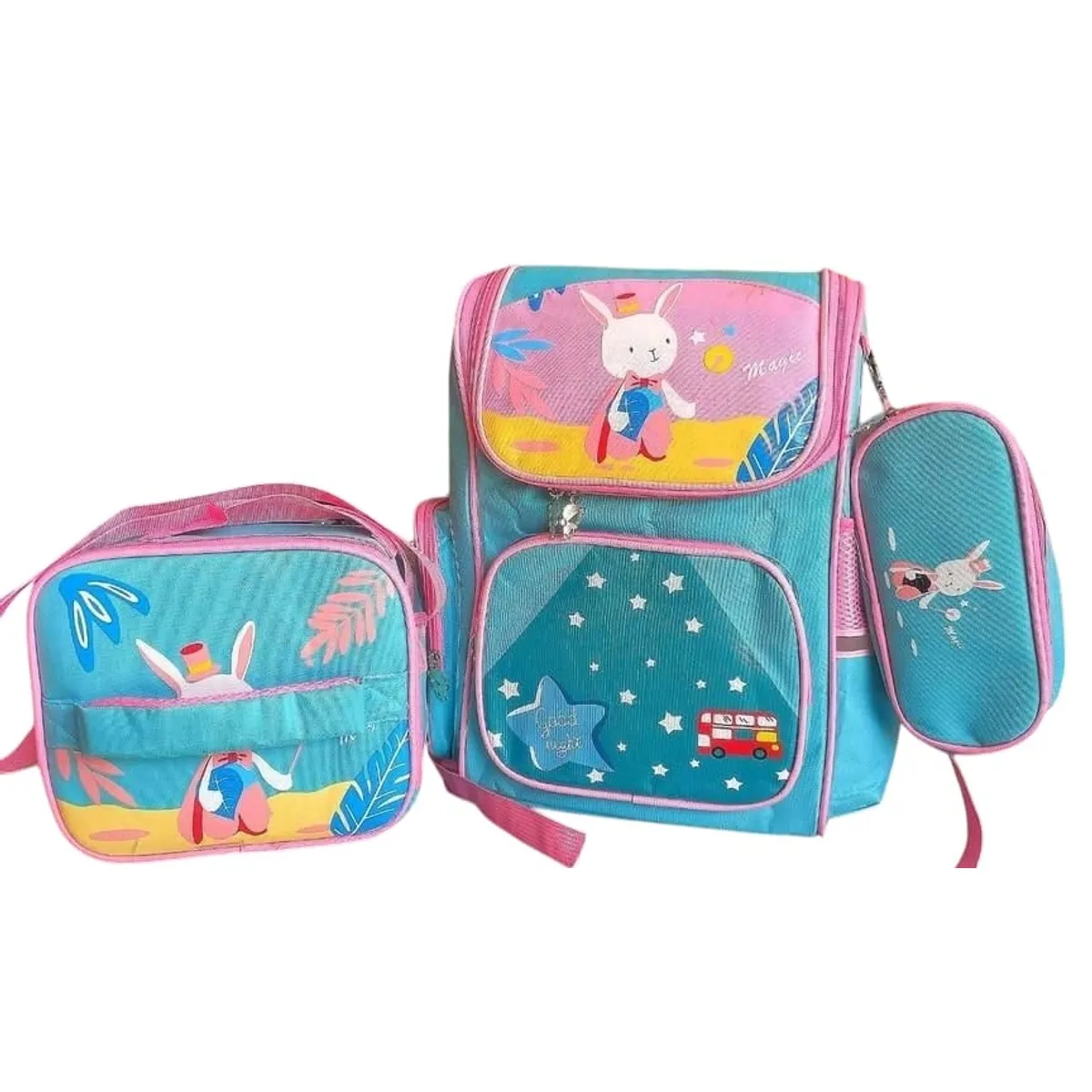 GENERICO - Set Mochila Escolar oficio cartuchera lonchera animalitos