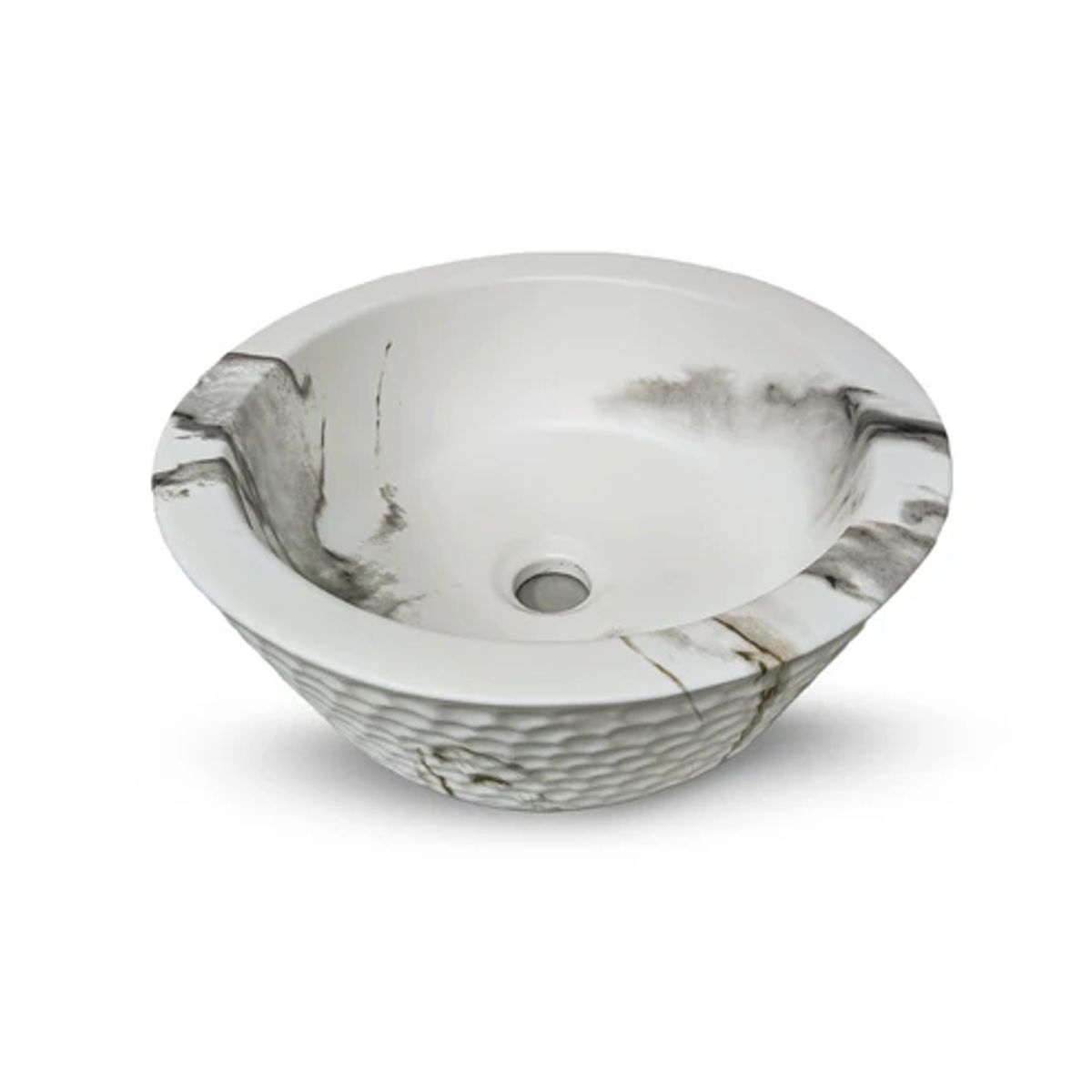 FRATELLI - Bowl de Loza Mod Circular Marmoleado Blanco con Gris 41x41x15cm
