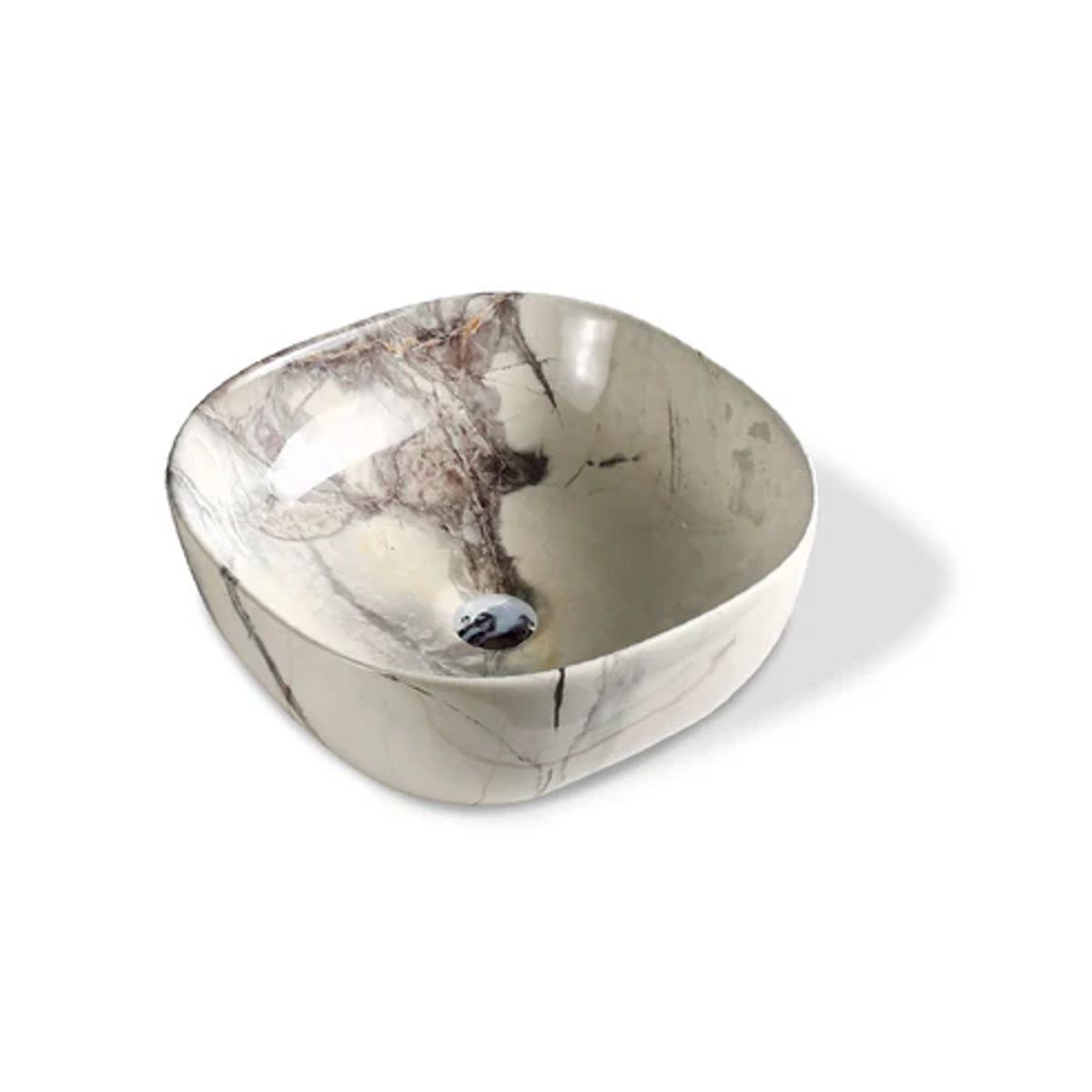 FRATELLI - Bowl de Loza Mod Cuadrado Marmoleado Blanco con Negro 42x42x14cm