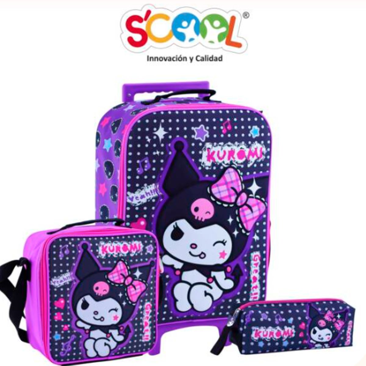 GENERICO - packPack de Maleta+lonchera+cartuchera Kuromi